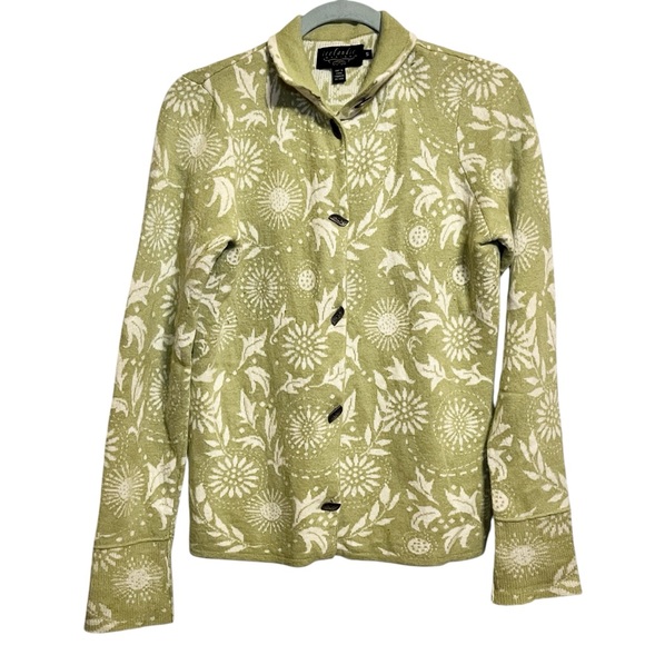 Icelandic Design Sweaters - Icelandic Designs Angora Button Cardigan Floral Soft Green Women’s Small